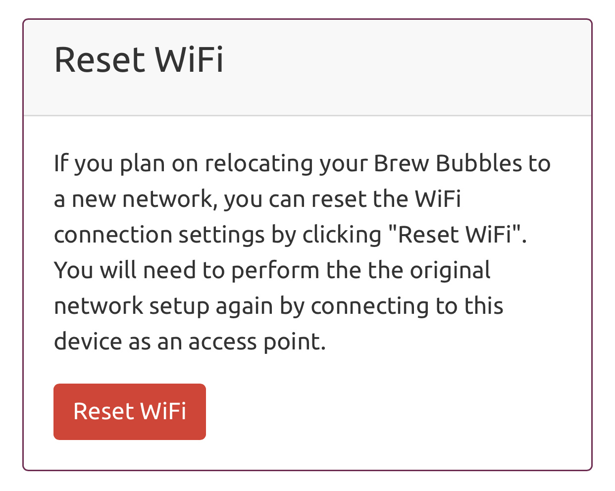 Reset Wifi notice