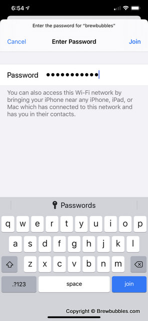 Enter password for Brew Bubbles access point