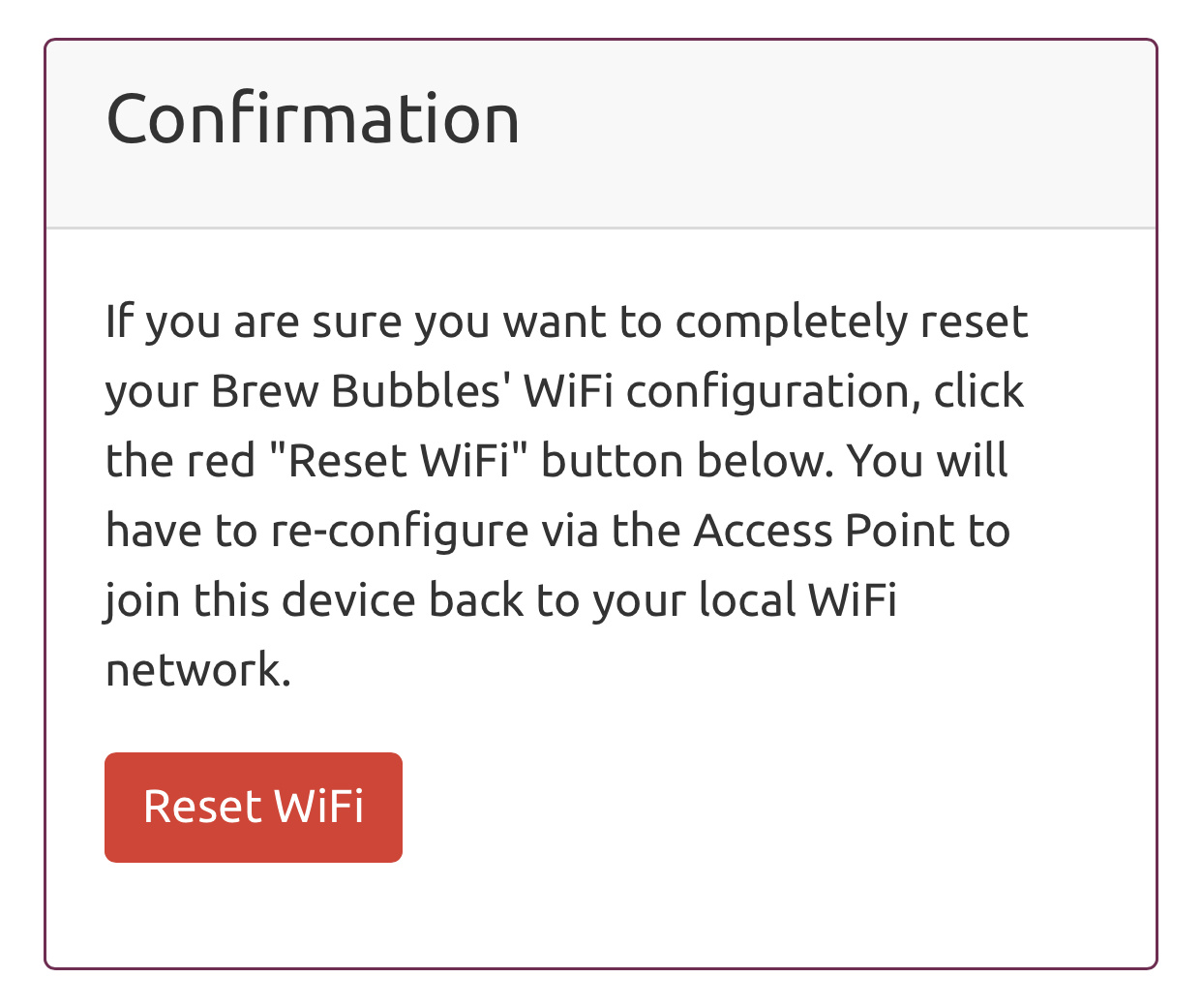 Reset Wifi confirmation